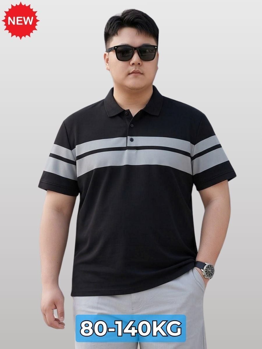 Áo Polo Đen Kẻ Ngang Big Size Nam - PL KE NGANG