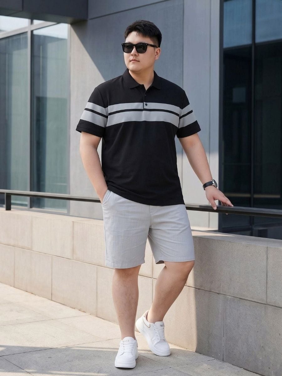 Áo Polo Đen Kẻ Ngang Big Size Nam - PL KE NGANG