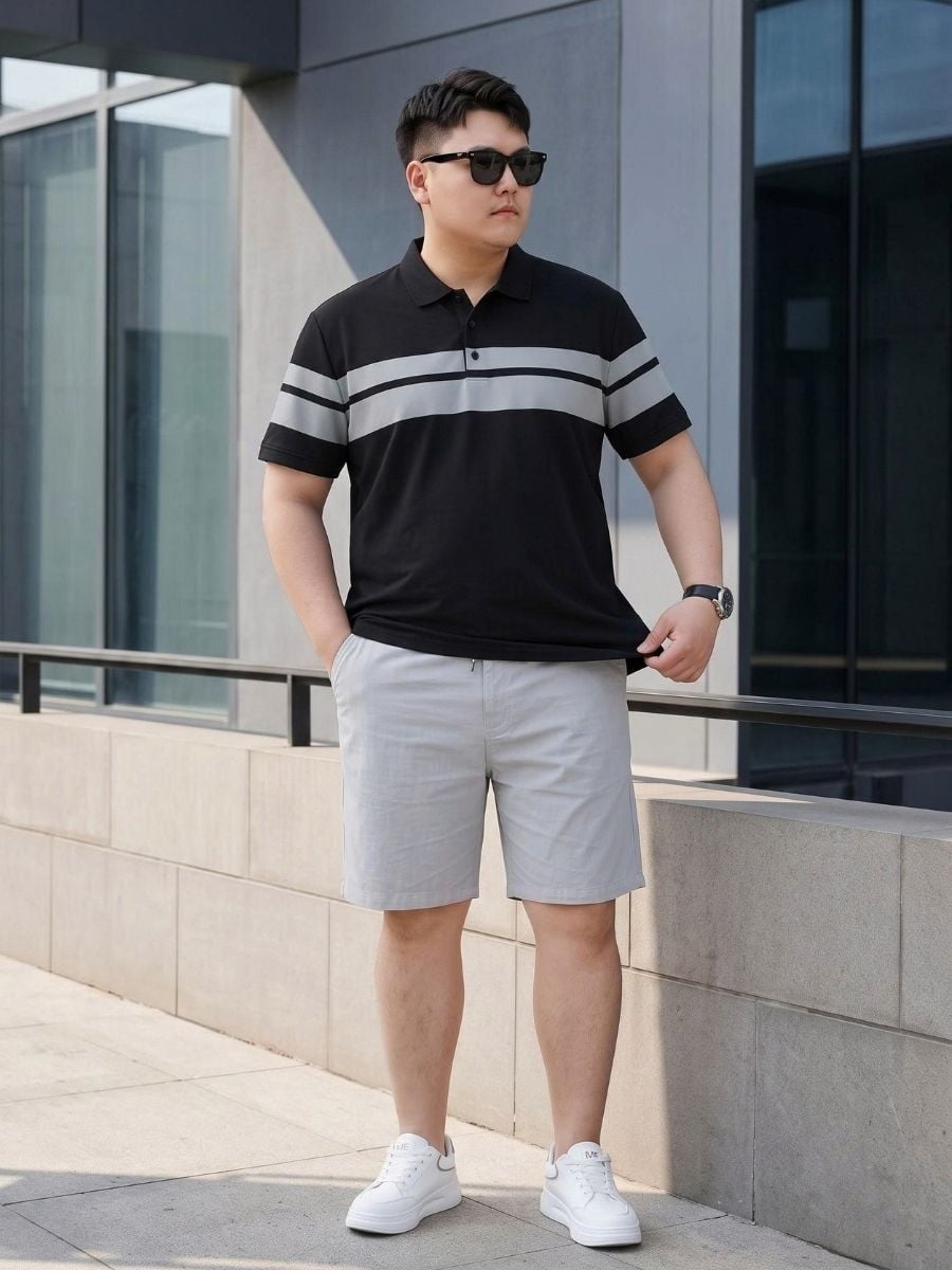 Áo Polo Đen Kẻ Ngang Big Size Nam - PL KE NGANG