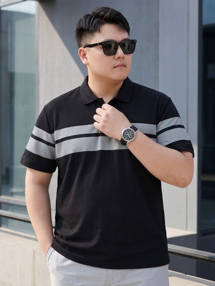 Áo Polo Đen Kẻ Ngang Big Size Nam - PL KE NGANG