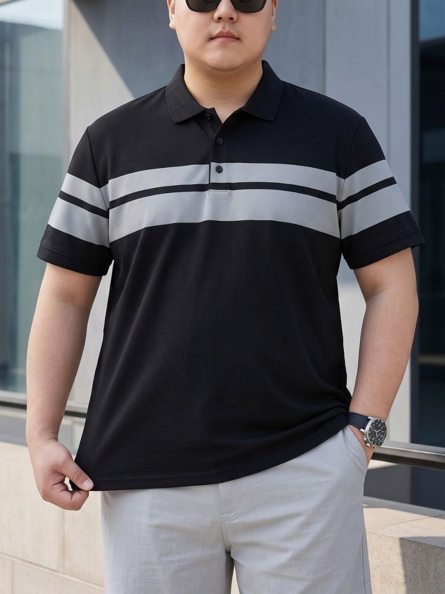 Áo Polo Đen Kẻ Ngang Big Size Nam - PL KE NGANG