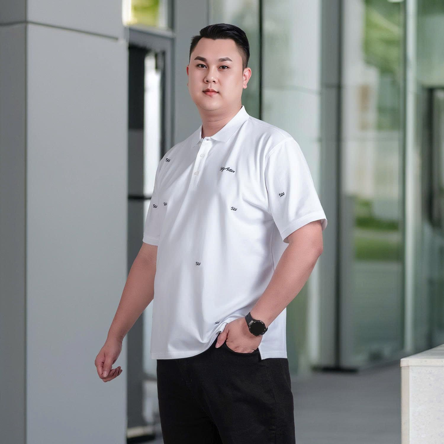 Áo Polo Họa Tiết Trắng Big Size Nam