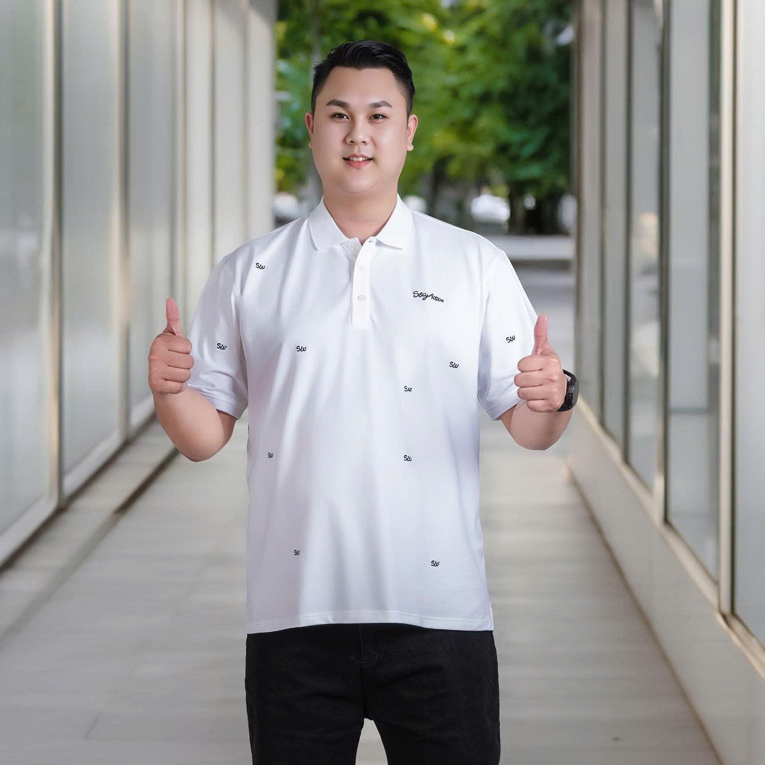 Áo Polo Họa Tiết Trắng Big Size Nam