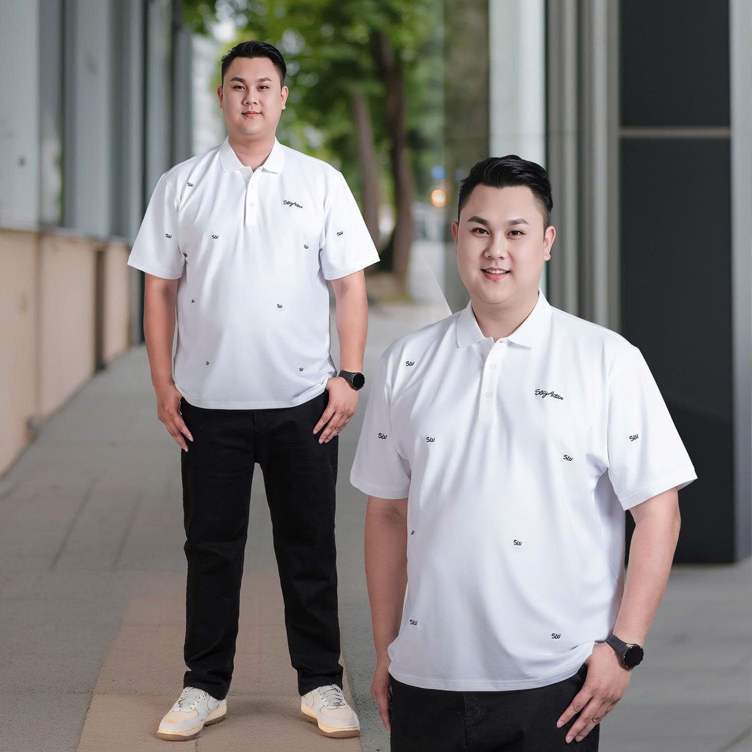 Áo Polo Họa Tiết Trắng Big Size Nam