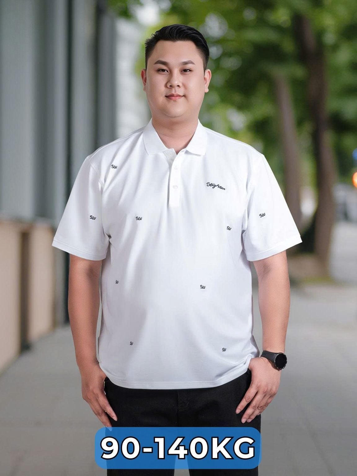 Áo Polo Họa Tiết Trắng Big Size Nam