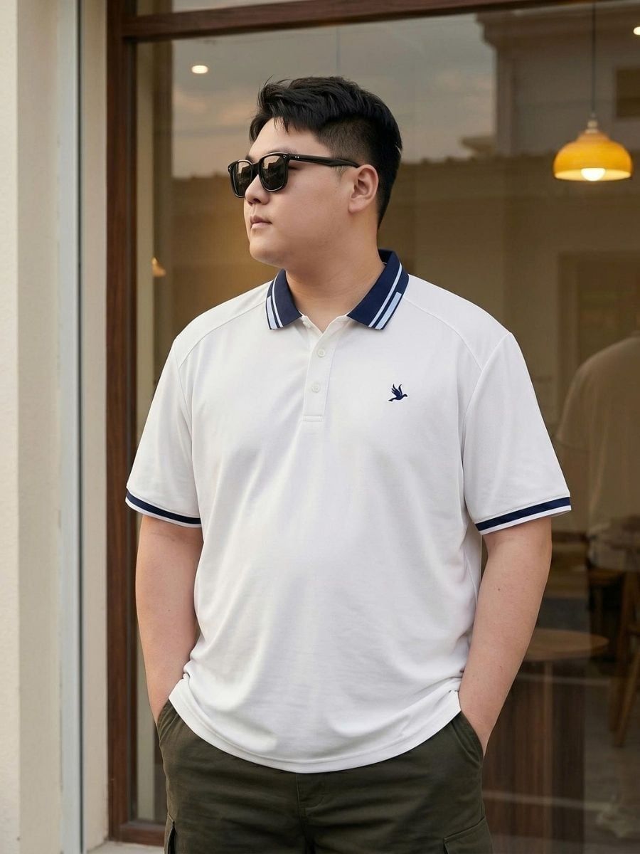 Áo Polo Trắng Cổ Xanh Than Big Size Nam - PL CO THAN