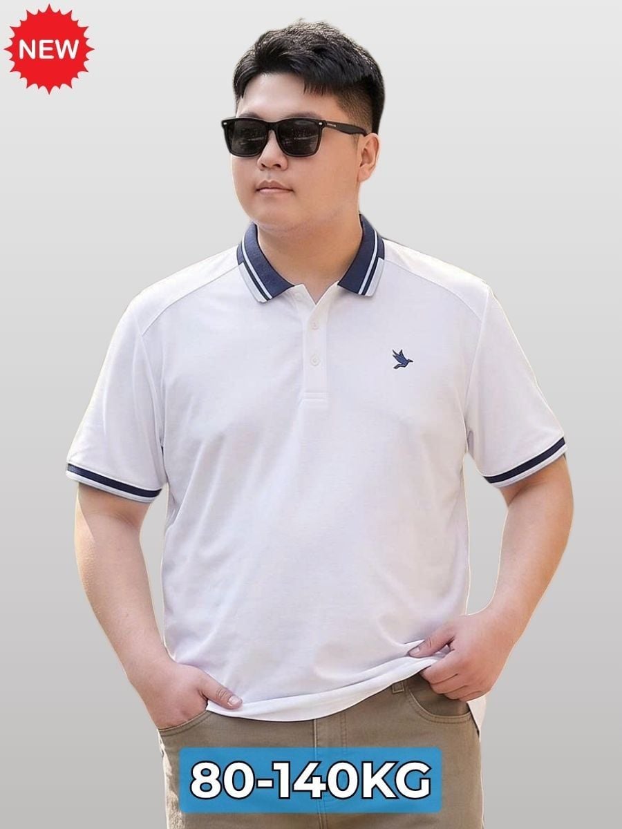 Áo Polo Trắng Cổ Xanh Than Big Size Nam - PL CO THAN