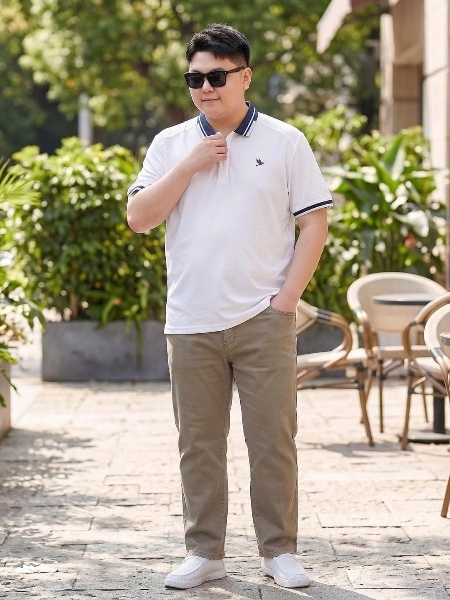 Áo Polo Trắng Cổ Xanh Than Big Size Nam - PL CO THAN