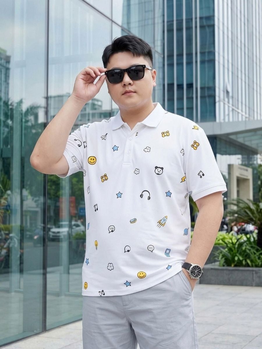 Áo Polo Trắng Họa Tiết Big Size Nam - PL TRANG HT