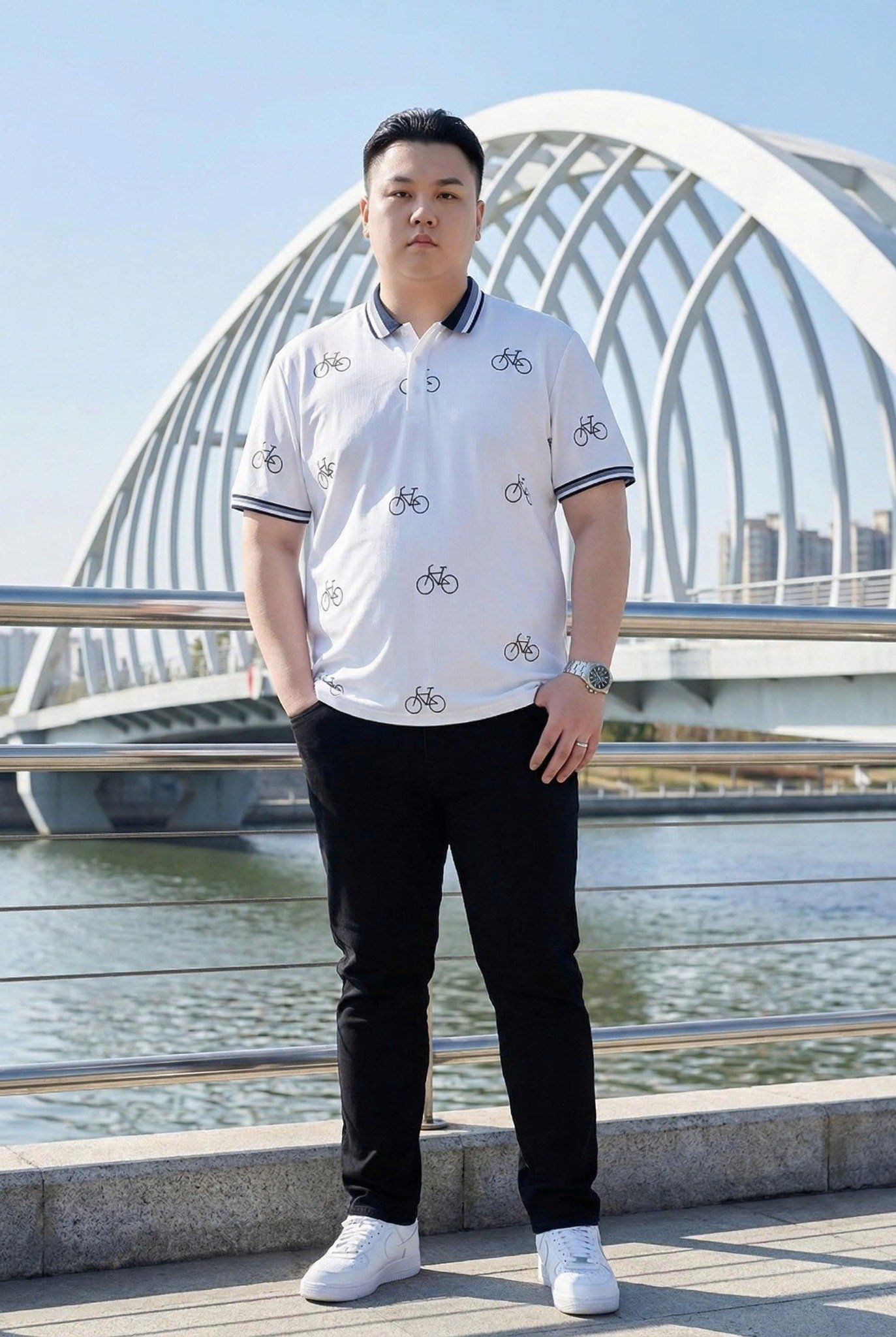 Áo Polo Trắng In Xe Big Size Nam