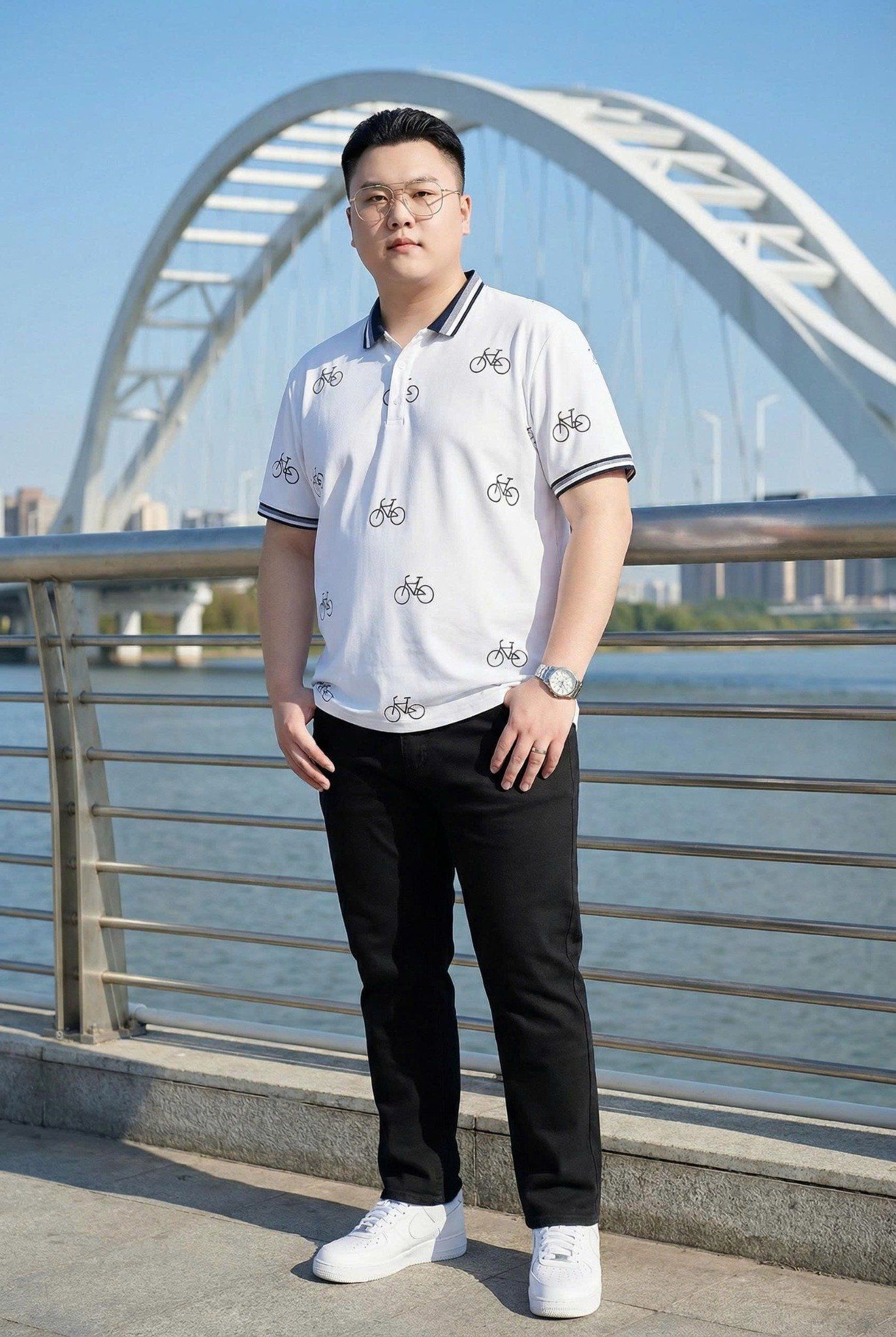 Áo Polo Trắng In Xe Big Size Nam