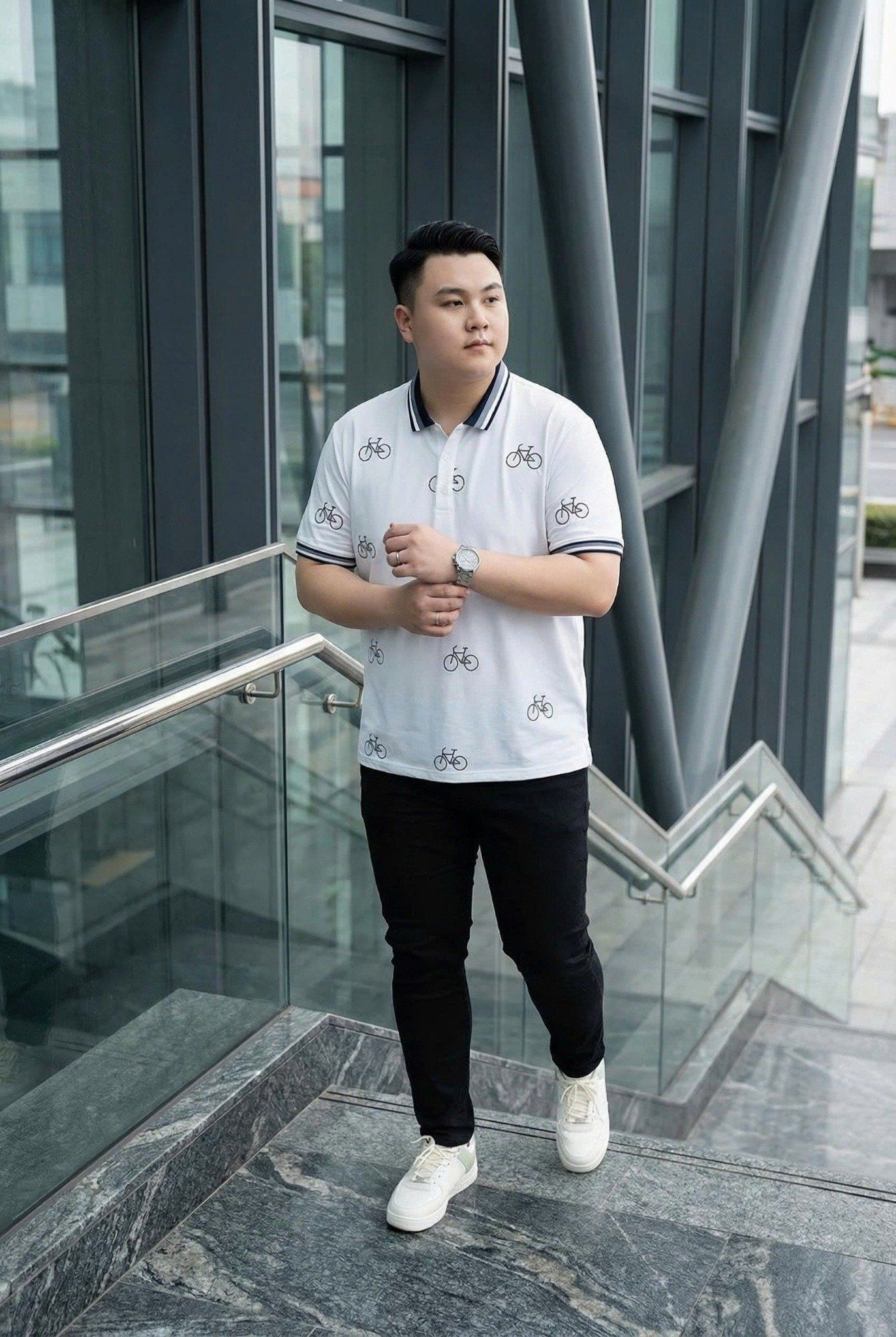 Áo Polo Trắng In Xe Big Size Nam