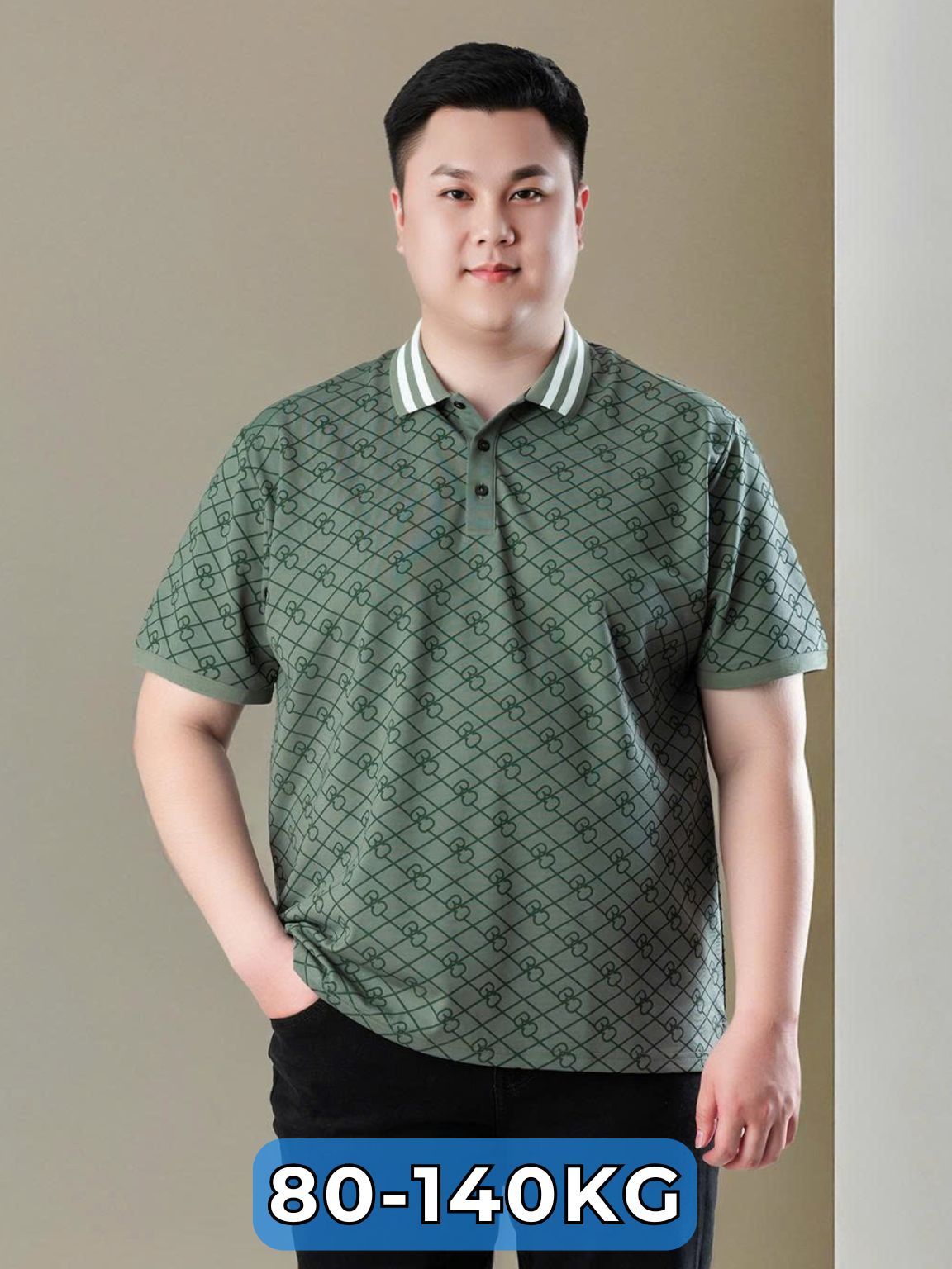 Áo Polo Xanh Họa Tiết A6 Big Size Nam