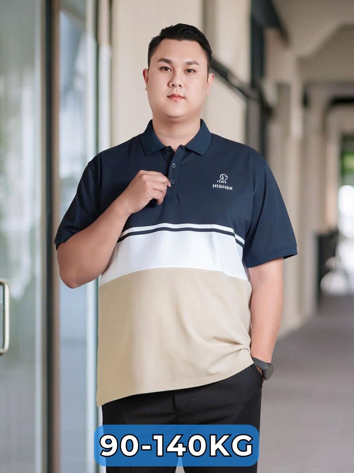 Áo Polo Xanh Trắng Big Size Nam