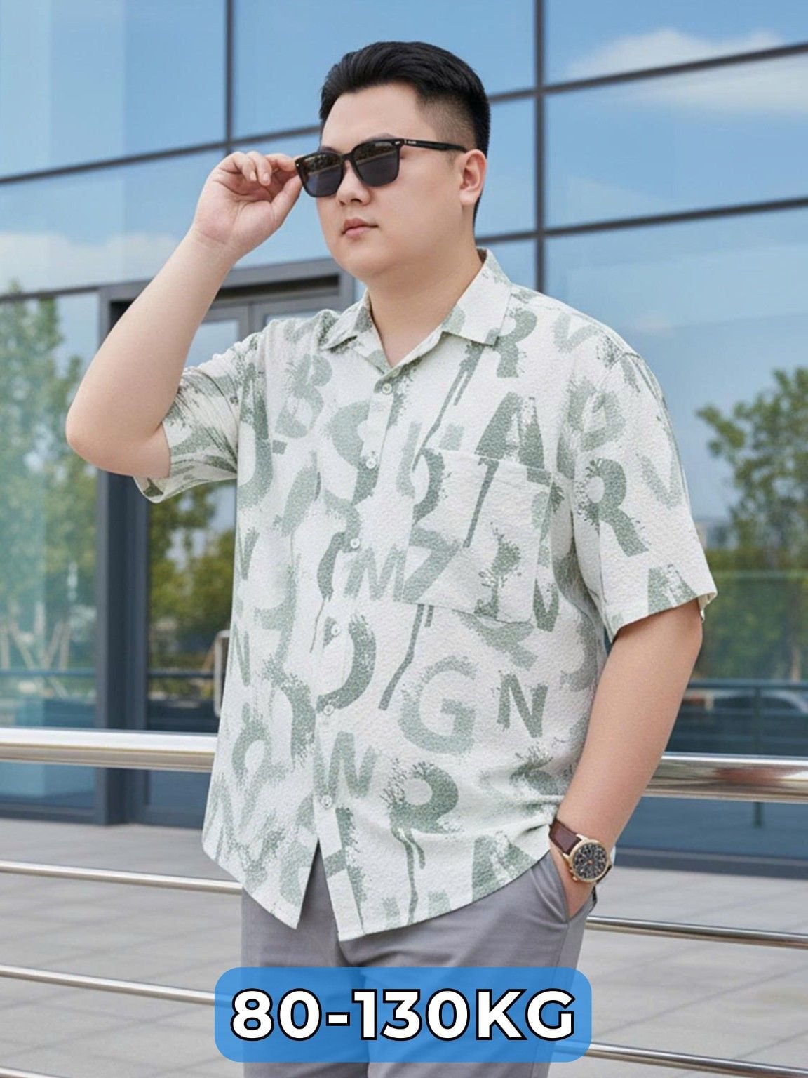 Áo Sơ Mi Ngắn Tay Hai Túi Họa Tiết Big Size Nam