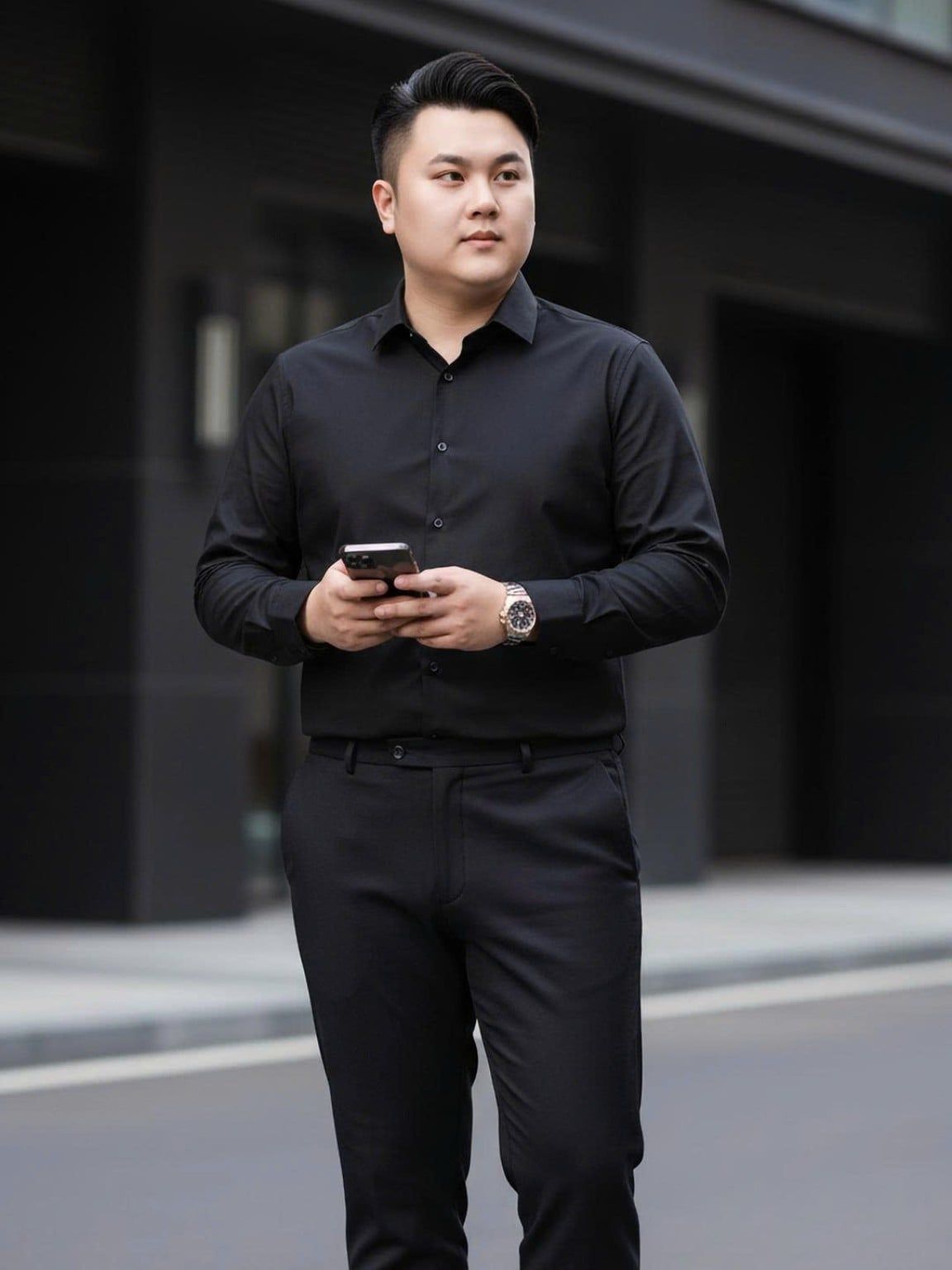 Áo Sơ Mi Đen Dài Tay Big Size Nam