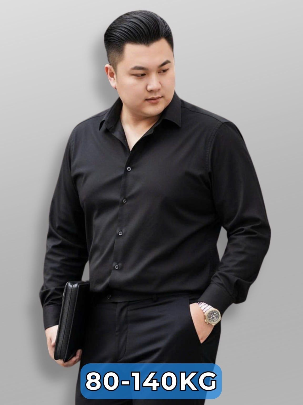 Áo Sơ Mi Đen Dài Tay Big Size Nam