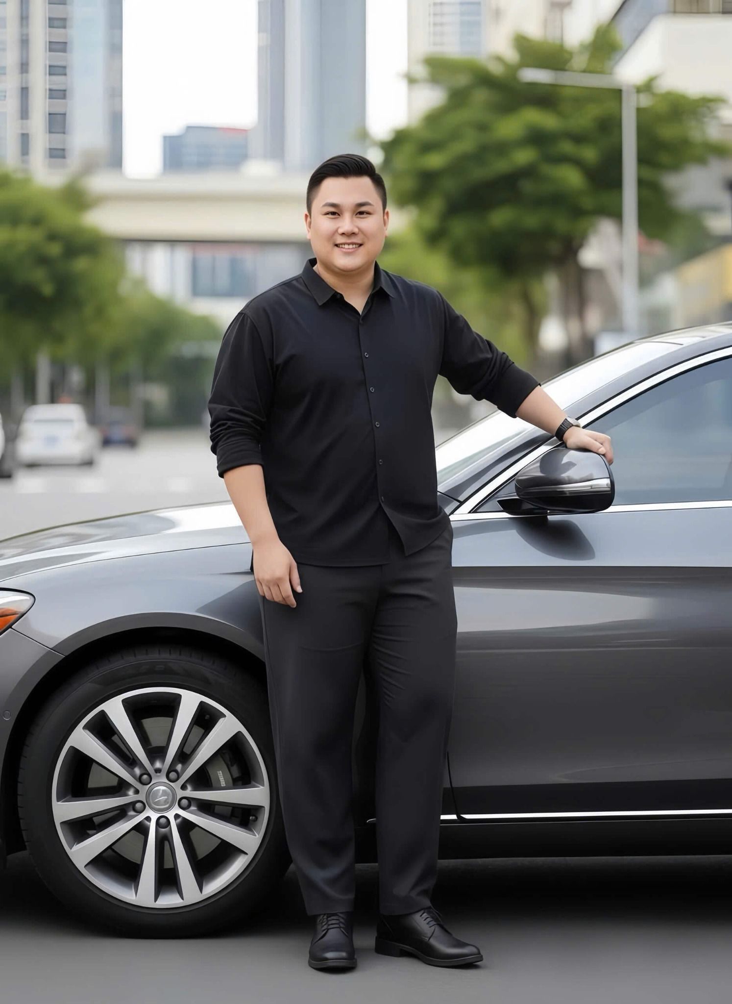 Áo Sơ Mi Đen Dài Tay Họa Tiết Chìm Big Size Nam