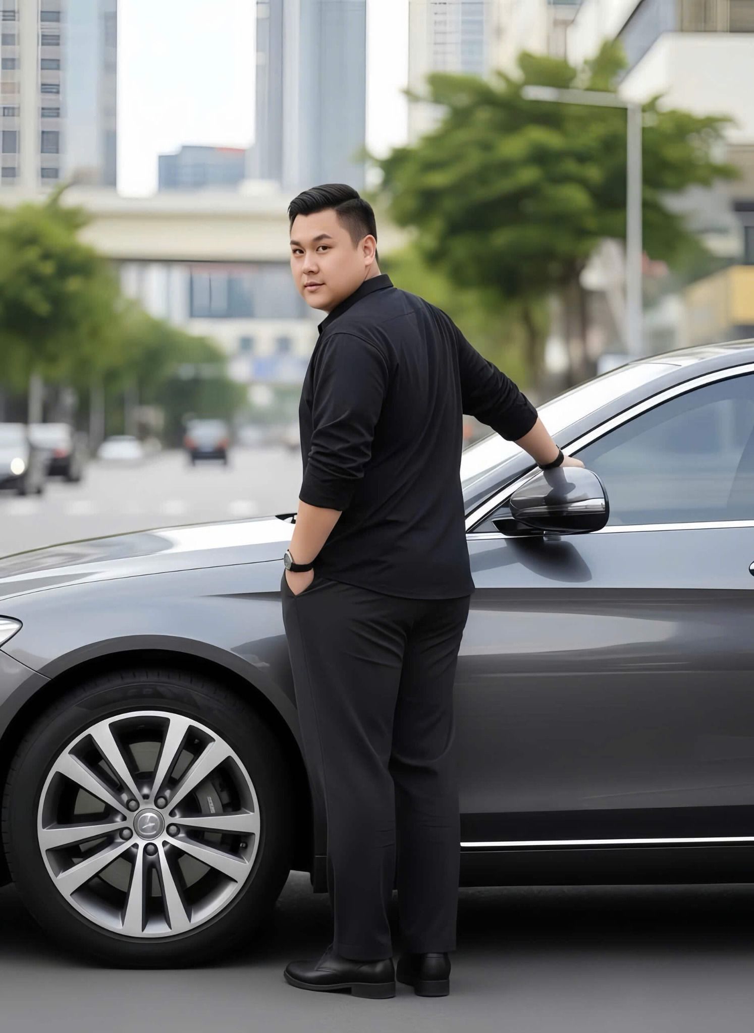 Áo Sơ Mi Đen Dài Tay Họa Tiết Chìm Big Size Nam