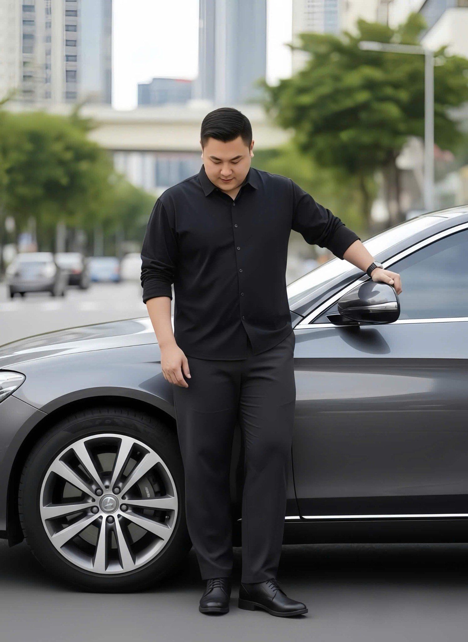 Áo Sơ Mi Đen Dài Tay Họa Tiết Chìm Big Size Nam