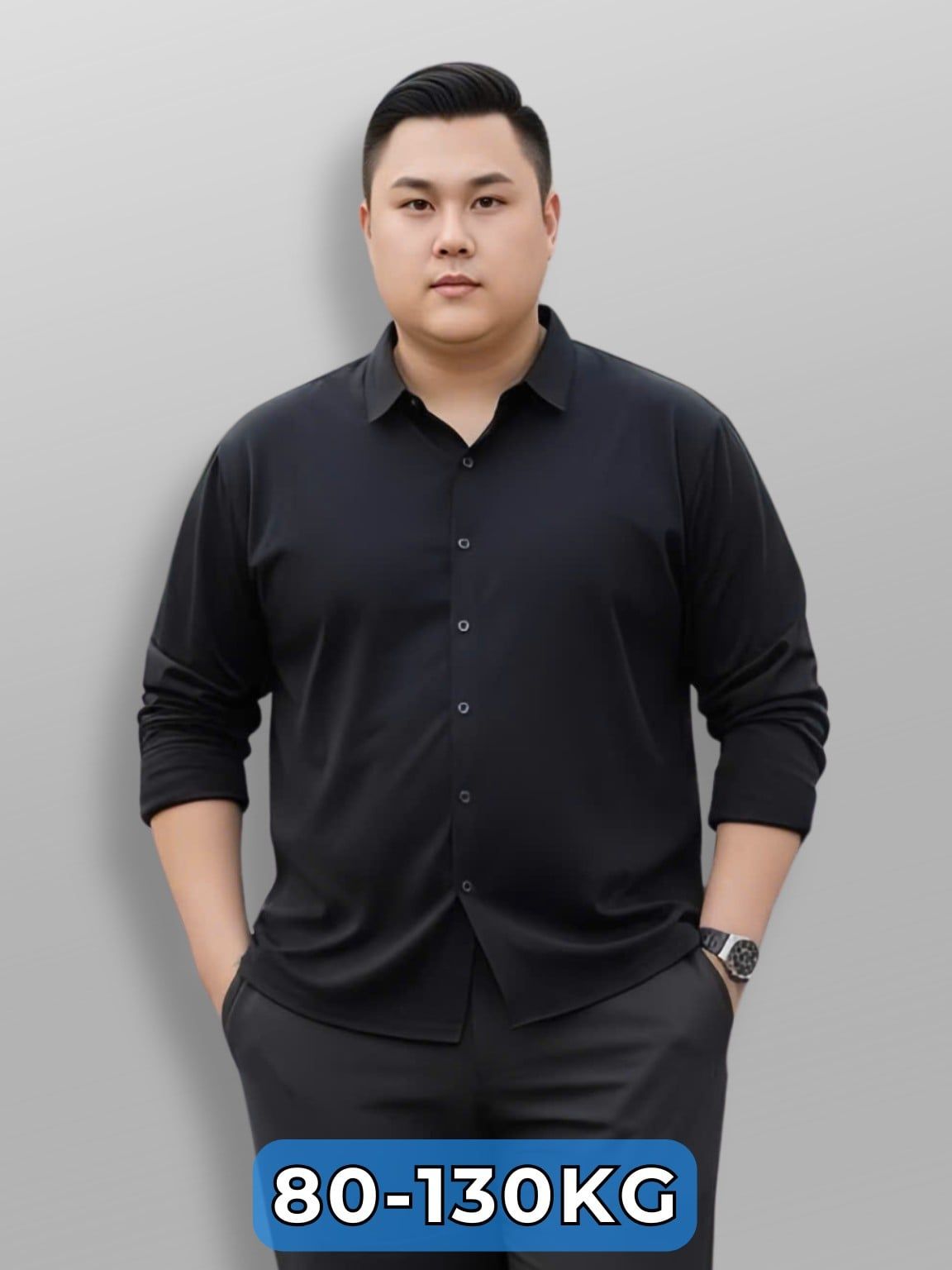 Áo Sơ Mi Đen Dài Tay Họa Tiết Chìm Big Size Nam