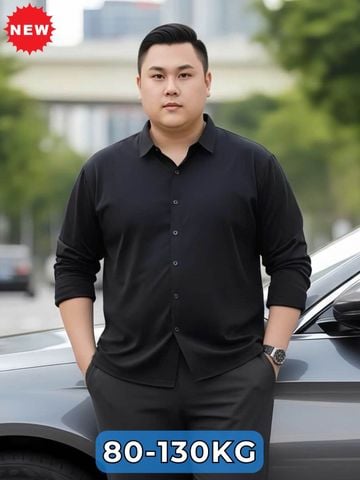 Áo Sơ Mi Đen Dài Tay Họa Tiết Chìm Big Size Nam