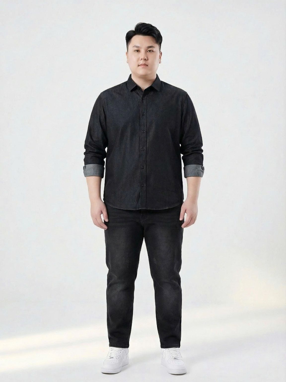 Áo Sơ Mi Denim Đen Big Size Nam