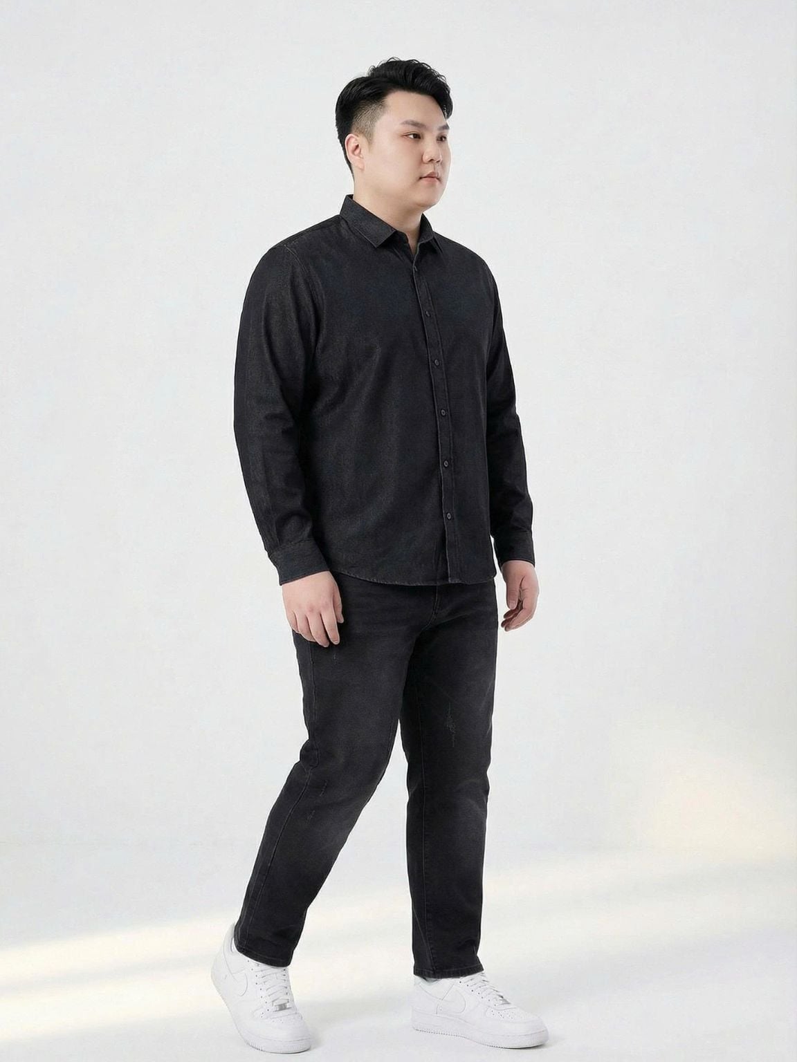 Áo Sơ Mi Denim Đen Big Size Nam