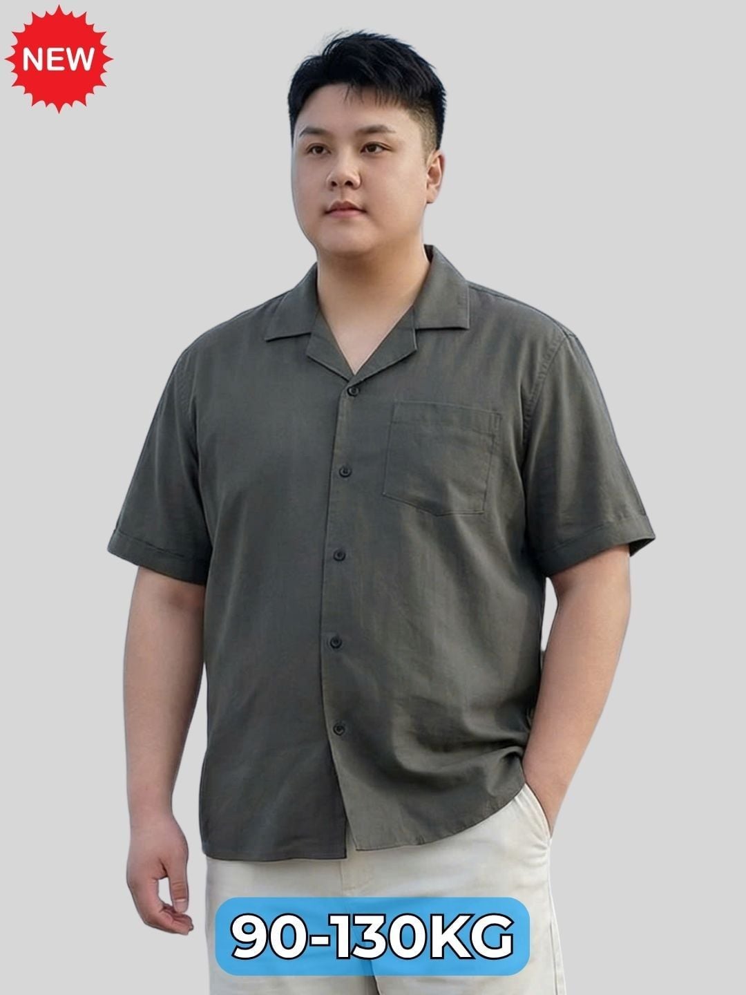 Áo Sơ Mi Đũi Ghi Cộc Tay Big Size Nam