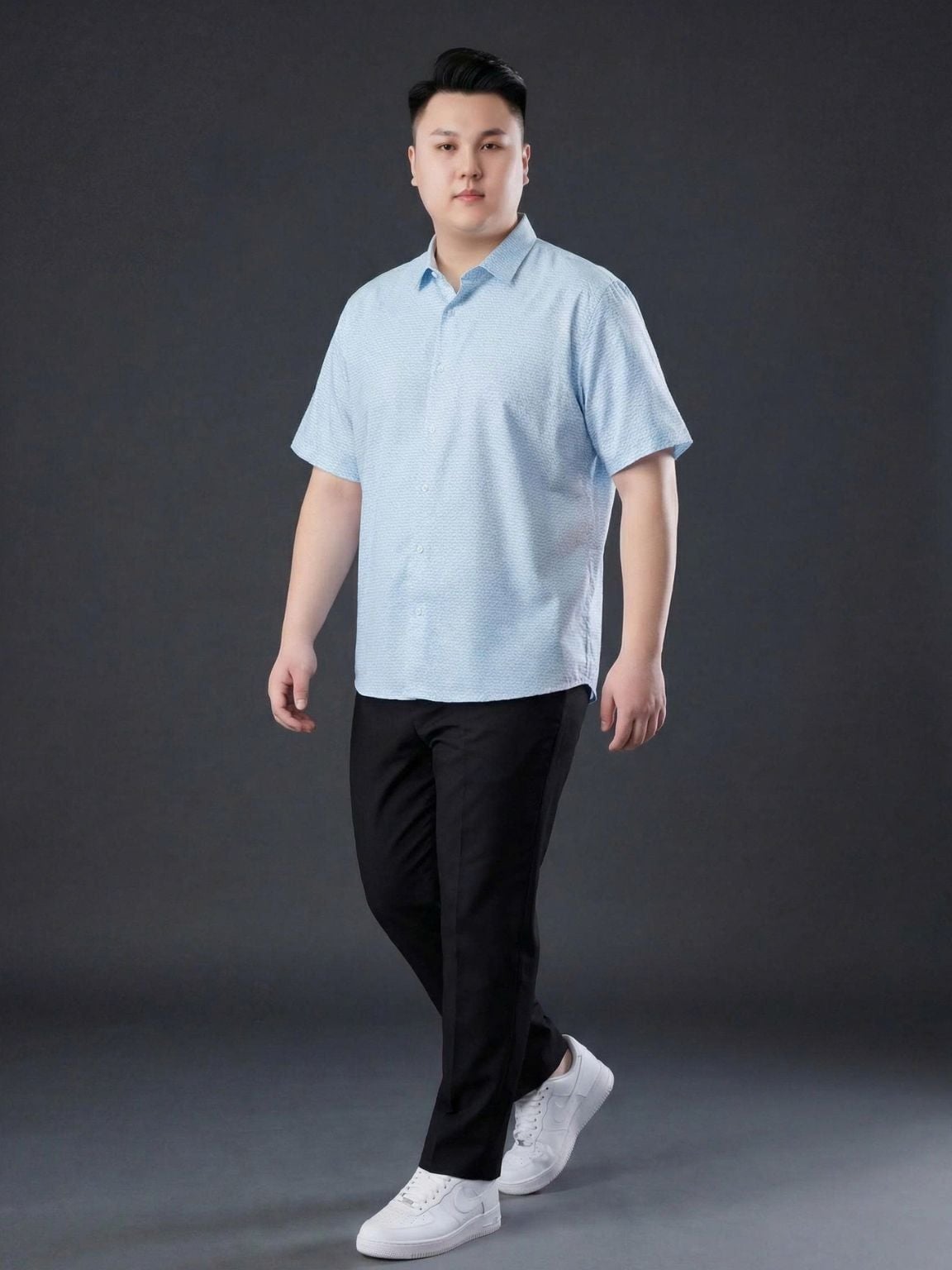 Áo Sơ Mi In Xanh Cộc Tay Big Size Nam