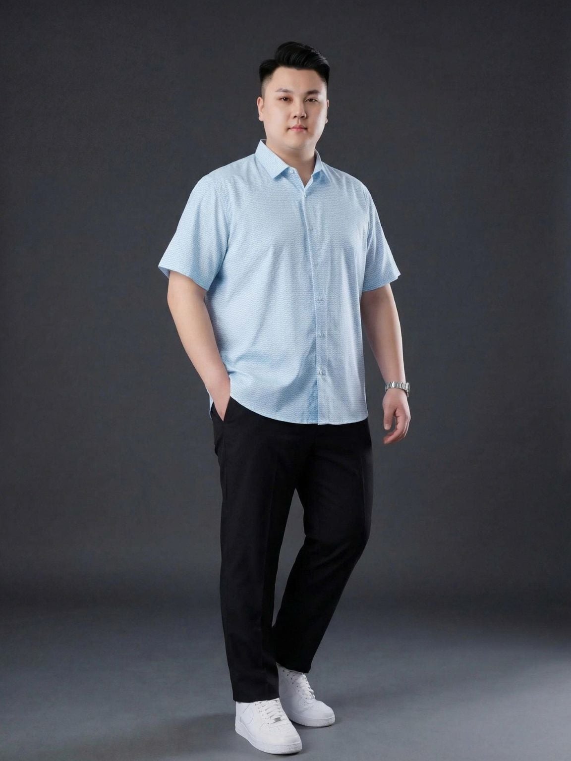 Áo Sơ Mi In Xanh Cộc Tay Big Size Nam