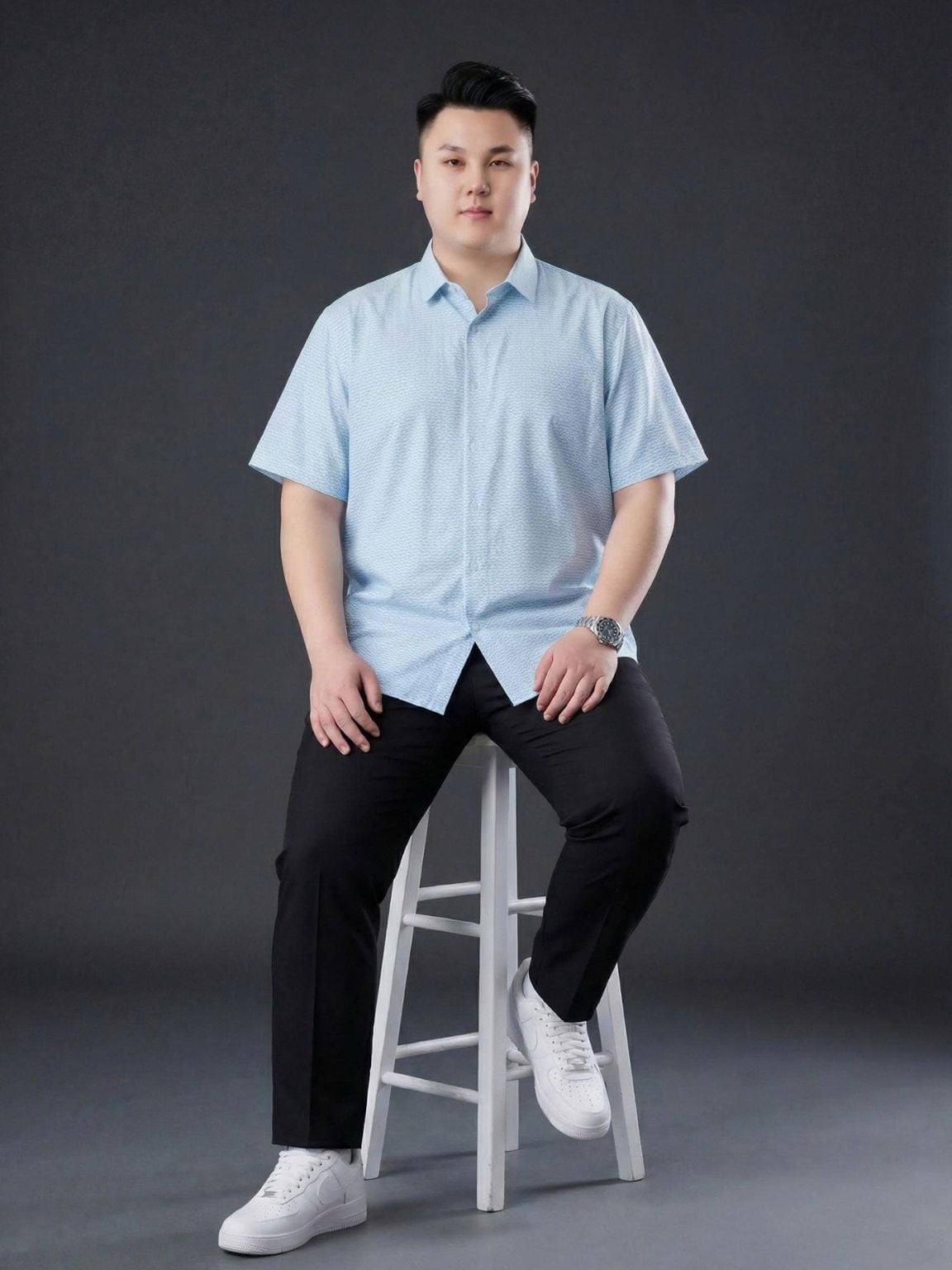 Áo Sơ Mi In Xanh Cộc Tay Big Size Nam