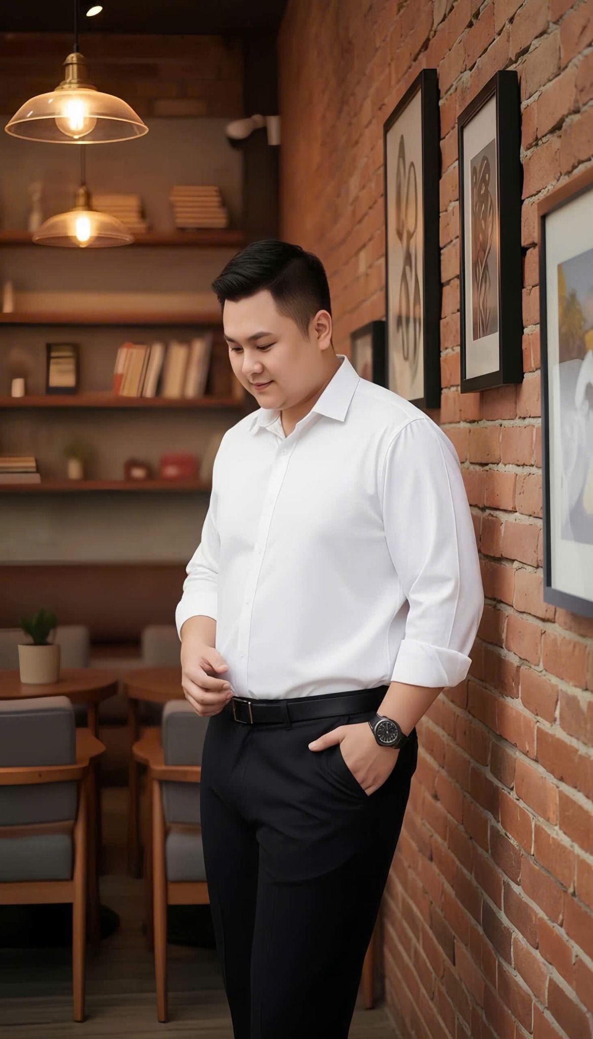 Áo Sơ Mi Trắng Dài Tay Họa Tiết Chìm Big Size Nam