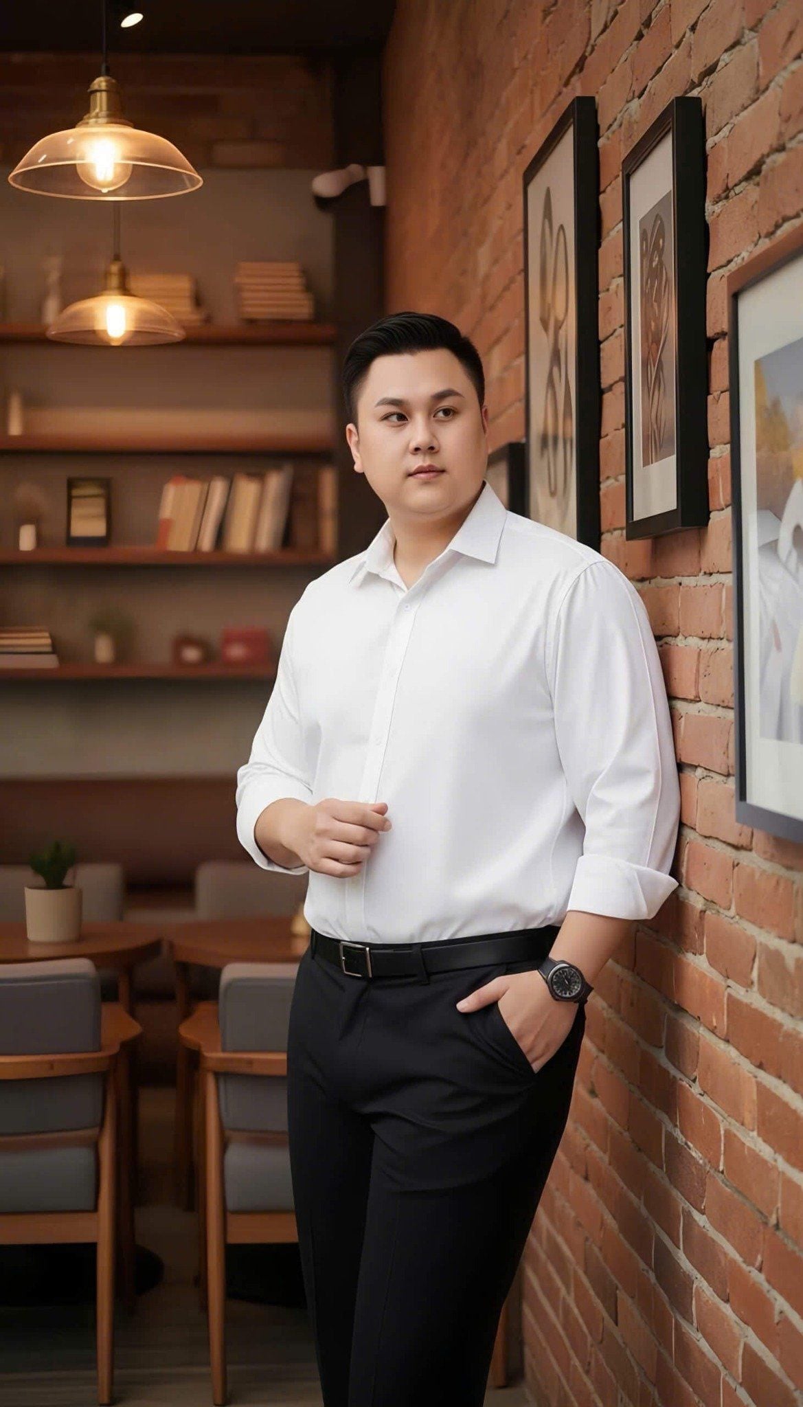 Áo Sơ Mi Trắng Dài Tay Họa Tiết Chìm Big Size Nam