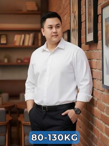Áo Sơ Mi Trắng Dài Tay Họa Tiết Chìm Big Size Nam