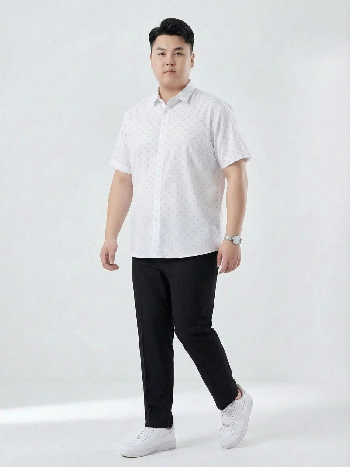 Áo Sơ Mi Trắng In Cộc Tay Big Size Nam