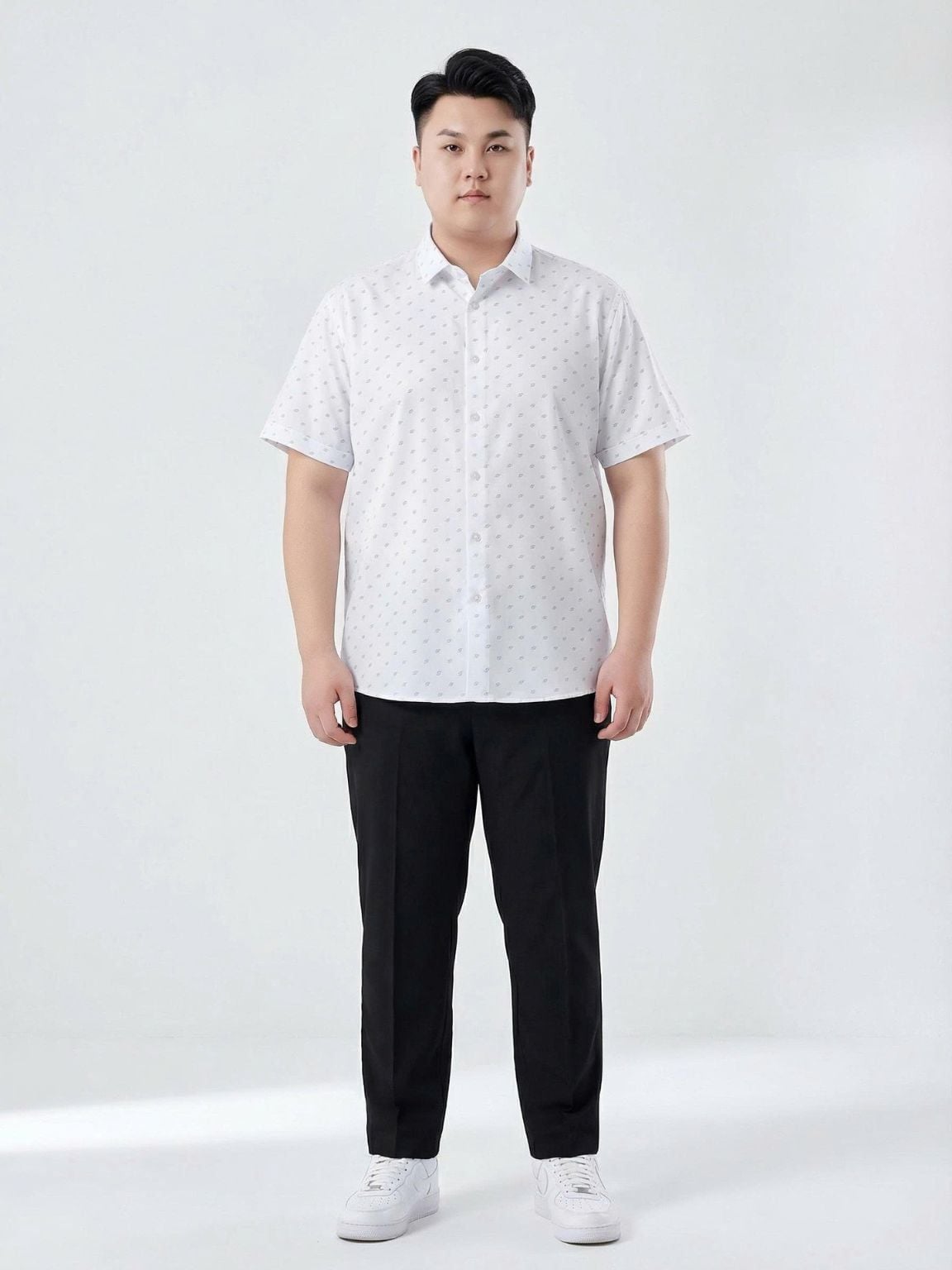 Áo Sơ Mi Trắng In Cộc Tay Big Size Nam