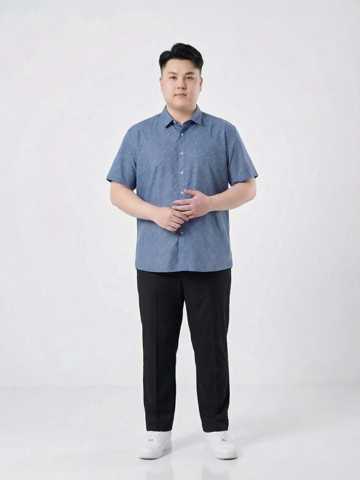 Áo Sơ Mi Xanh In Cộc Tay Big Size Nam