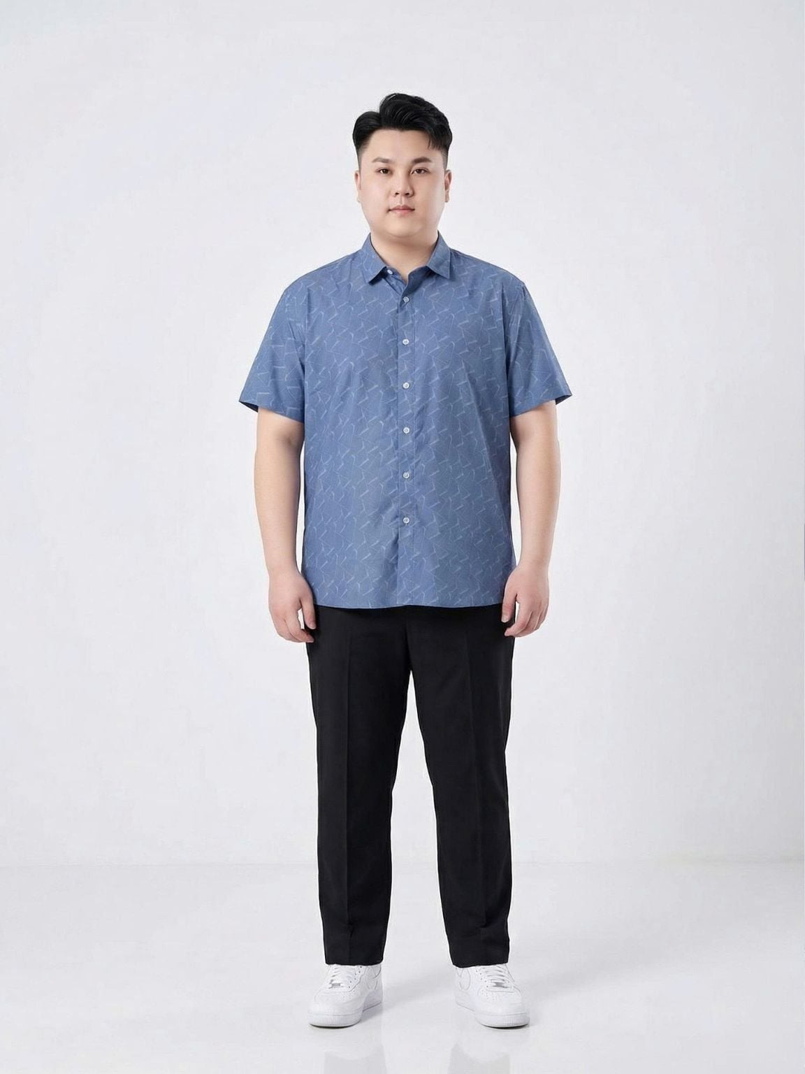 Áo Sơ Mi Xanh In Cộc Tay Big Size Nam