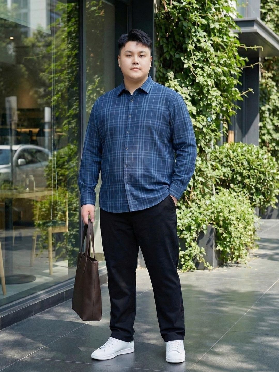 Áo Sơ Mi Xanh Kẻ Big Size Nam
