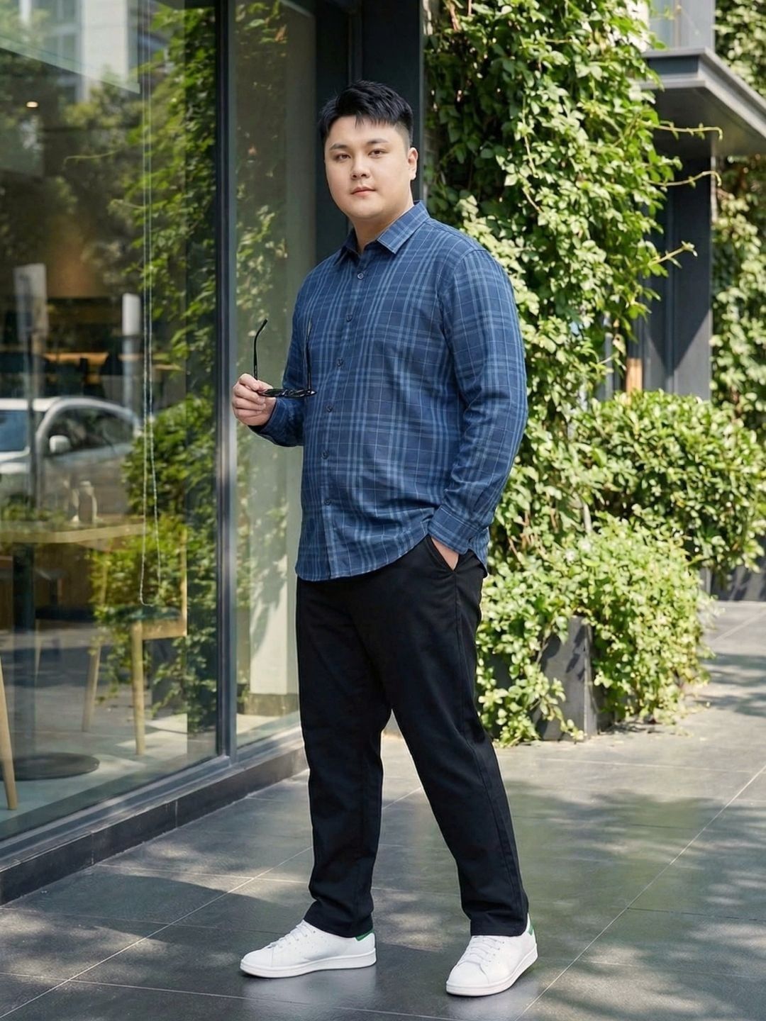 Áo Sơ Mi Xanh Kẻ Big Size Nam