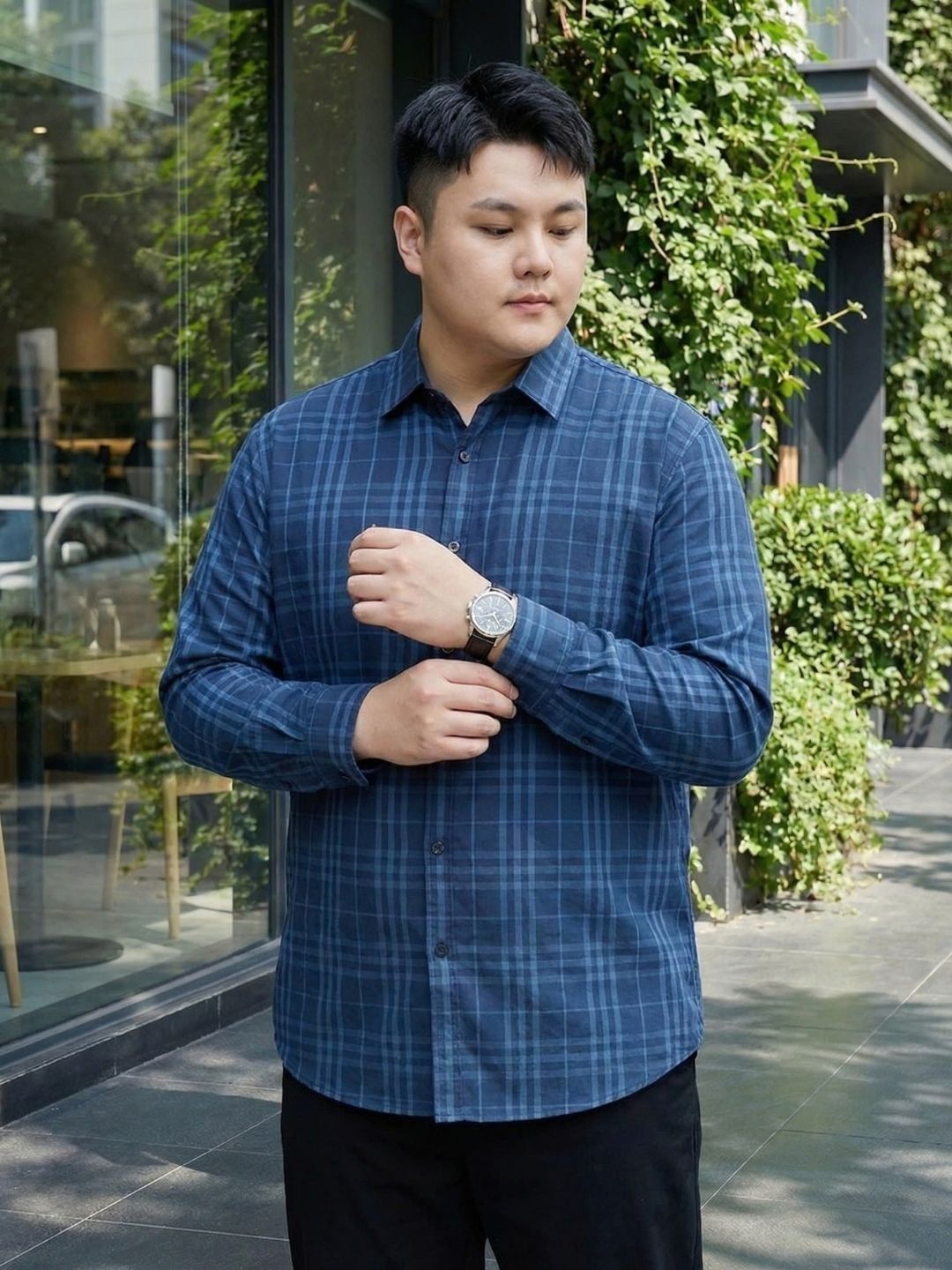 Áo Sơ Mi Xanh Kẻ Big Size Nam