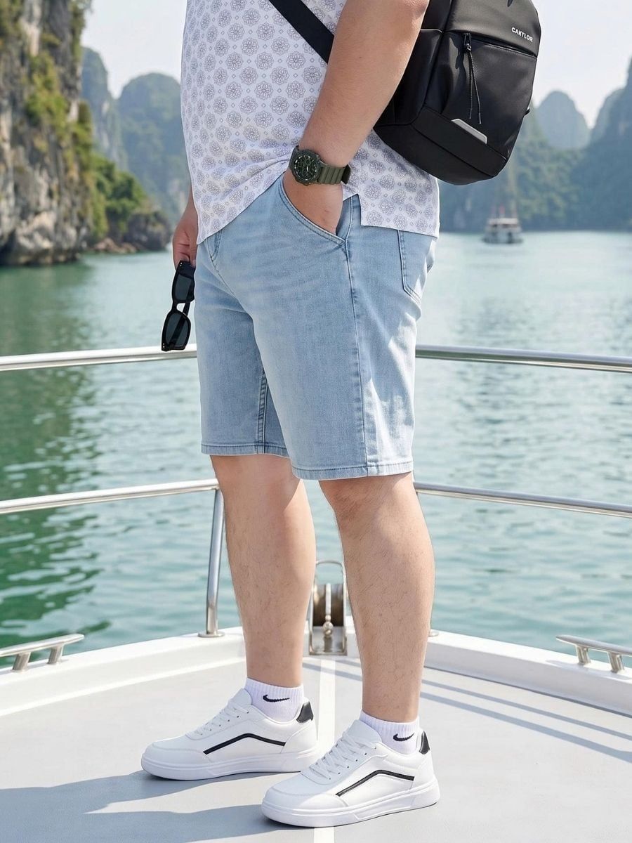 Quần Short Jean Xanh Trắng Big Size Nam - SJ X TRANG