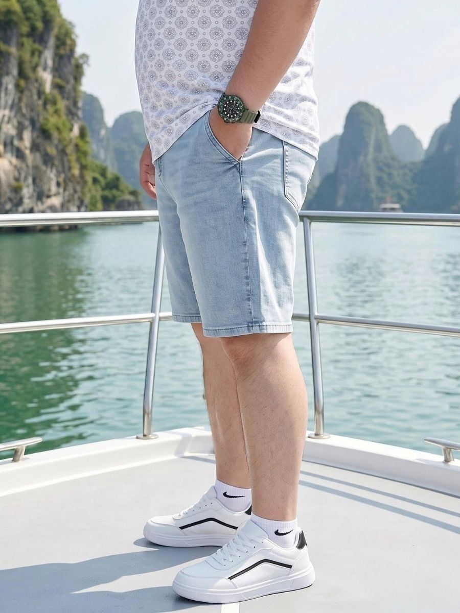 Quần Short Jean Xanh Trắng Big Size Nam - SJ X TRANG