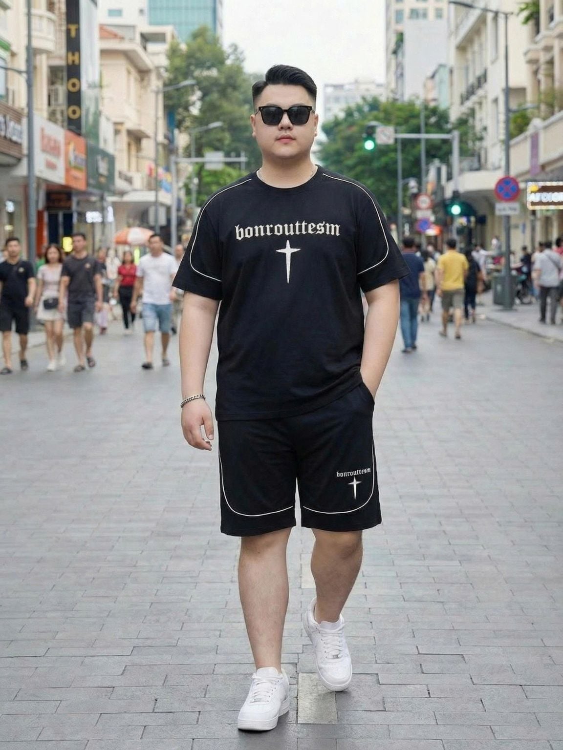 Set Bộ Thun Đen Viền Big Size Nam