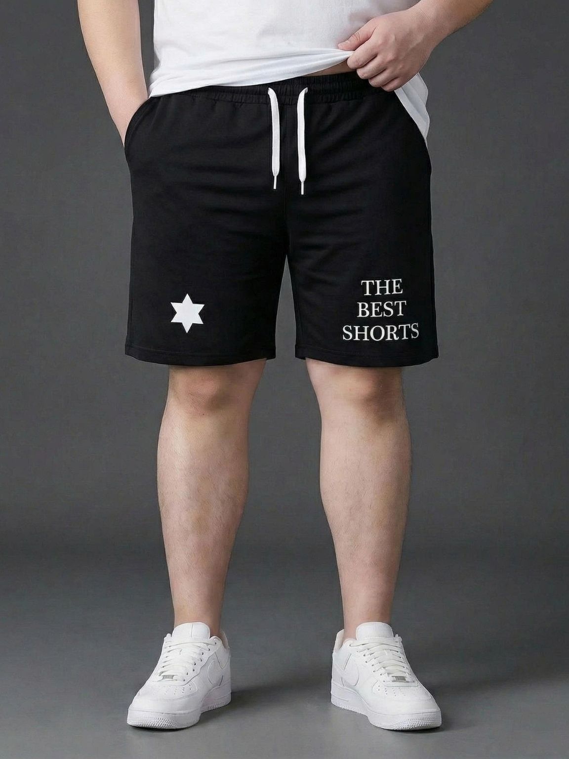 Quần Short Thun Đen Họa Tiết Big Size Nam