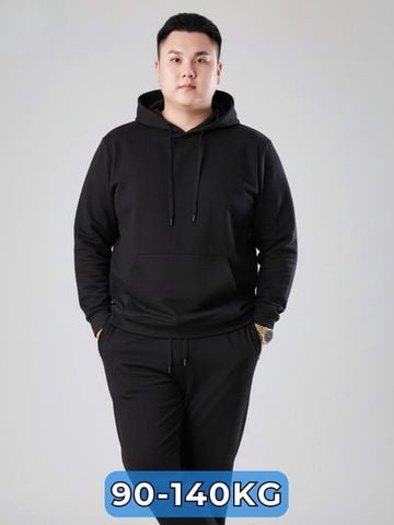 Set Bộ Nỉ Hoodie Đen Trơn Big Size Nam