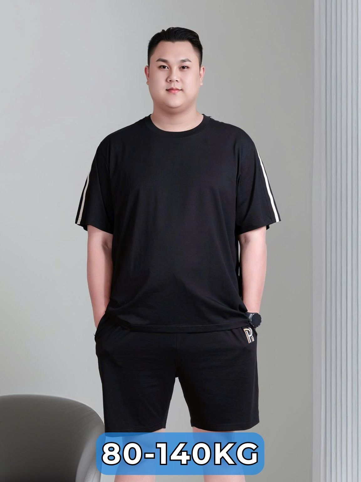 Set Bộ Thun Đen Sọc Big Size Nam