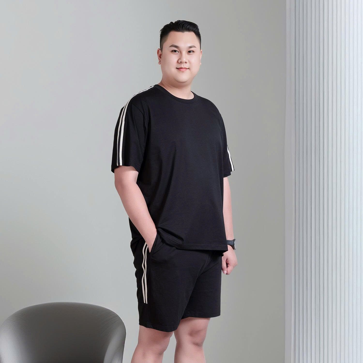 Set Bộ Thun Đen Sọc Big Size Nam