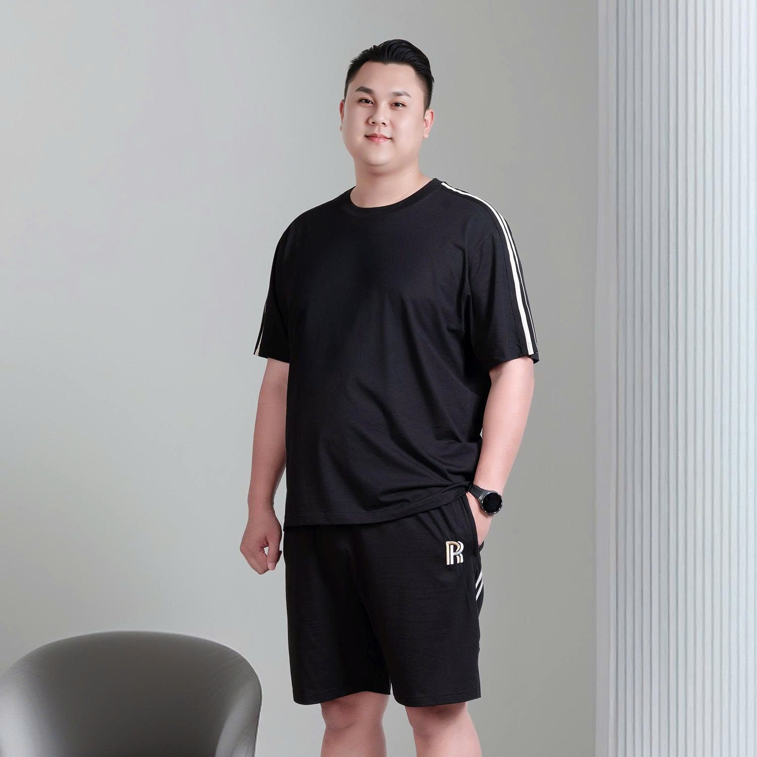 Set Bộ Thun Đen Sọc Big Size Nam